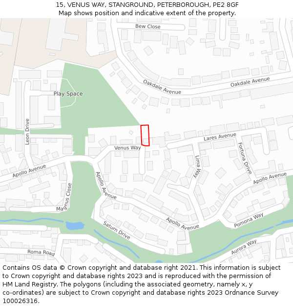 15, VENUS WAY, STANGROUND, PETERBOROUGH, PE2 8GF: Location map and indicative extent of plot