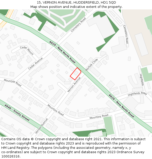 15, VERNON AVENUE, HUDDERSFIELD, HD1 5QD: Location map and indicative extent of plot