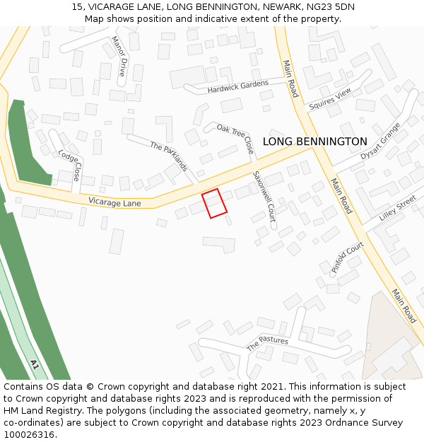 15, VICARAGE LANE, LONG BENNINGTON, NEWARK, NG23 5DN: Location map and indicative extent of plot
