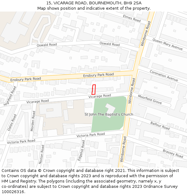 15, VICARAGE ROAD, BOURNEMOUTH, BH9 2SA: Location map and indicative extent of plot