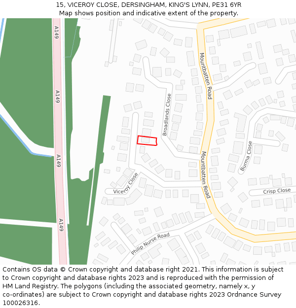 15, VICEROY CLOSE, DERSINGHAM, KING'S LYNN, PE31 6YR: Location map and indicative extent of plot