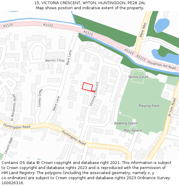 15, VICTORIA CRESCENT, WYTON, HUNTINGDON, PE28 2AL: Location map and indicative extent of plot