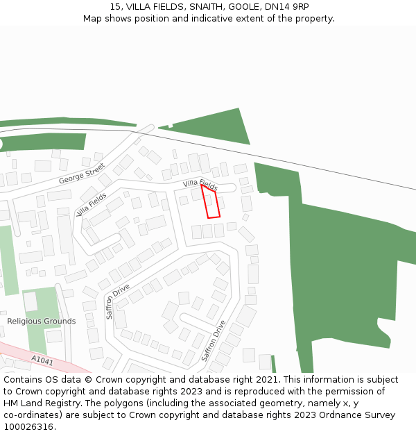 15, VILLA FIELDS, SNAITH, GOOLE, DN14 9RP: Location map and indicative extent of plot