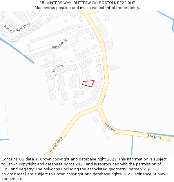15, VINTERS WAY, BUTTERWICK, BOSTON, PE22 0HB: Location map and indicative extent of plot