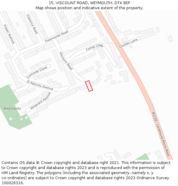 15, VISCOUNT ROAD, WEYMOUTH, DT4 9EP: Location map and indicative extent of plot