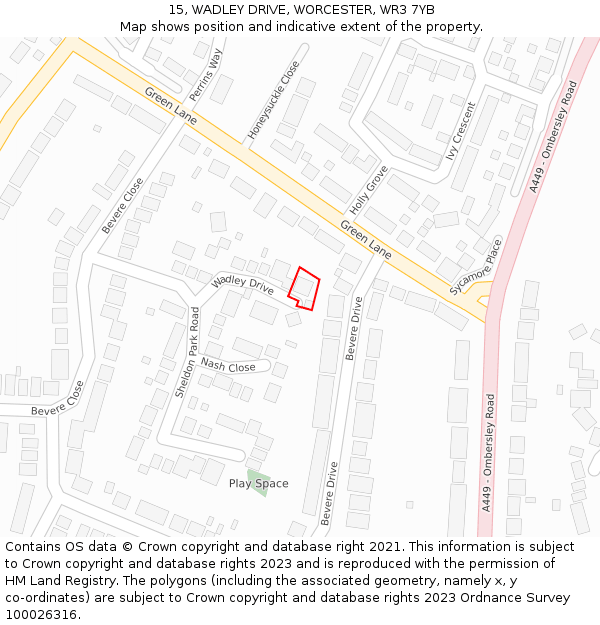 15, WADLEY DRIVE, WORCESTER, WR3 7YB: Location map and indicative extent of plot
