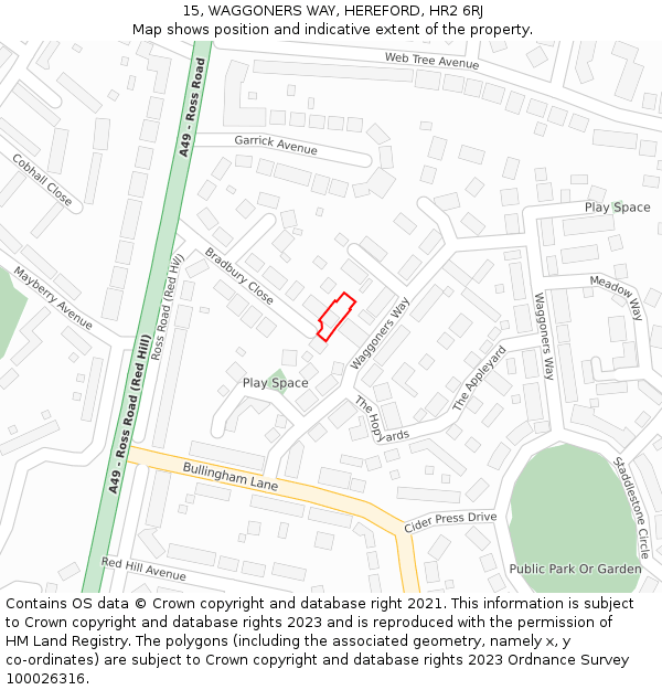 15, WAGGONERS WAY, HEREFORD, HR2 6RJ: Location map and indicative extent of plot