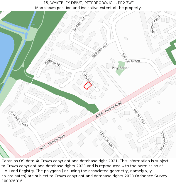 15, WAKERLEY DRIVE, PETERBOROUGH, PE2 7WF: Location map and indicative extent of plot