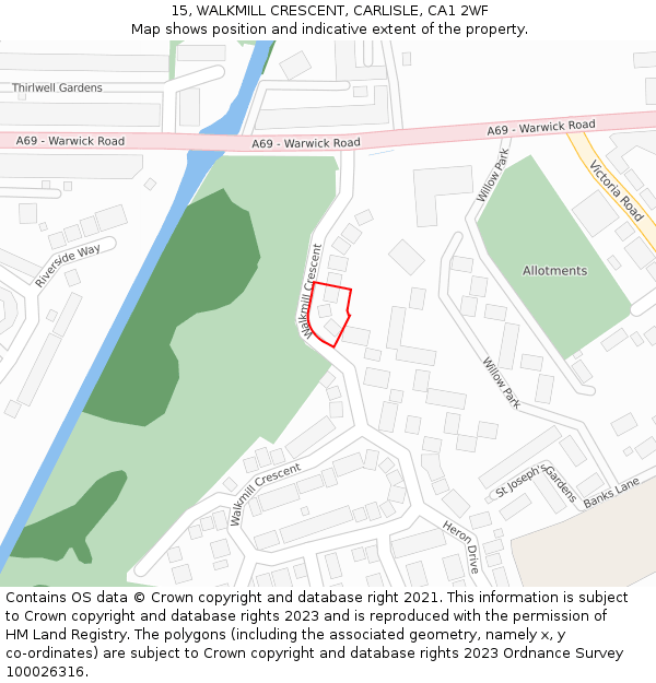15, WALKMILL CRESCENT, CARLISLE, CA1 2WF: Location map and indicative extent of plot