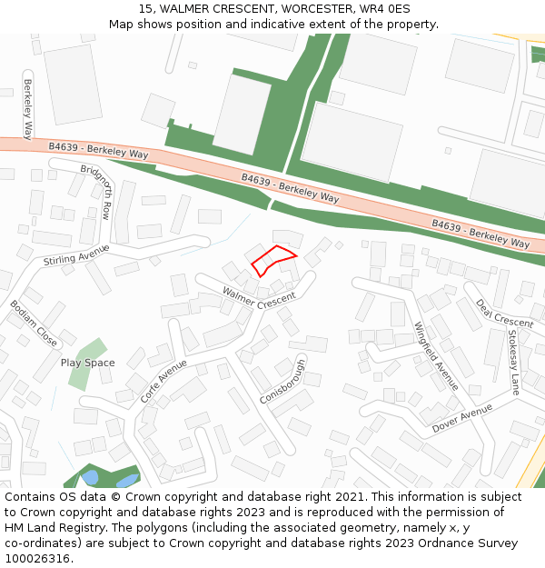 15, WALMER CRESCENT, WORCESTER, WR4 0ES: Location map and indicative extent of plot