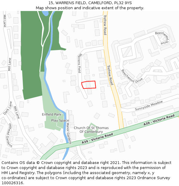 15, WARRENS FIELD, CAMELFORD, PL32 9YS: Location map and indicative extent of plot