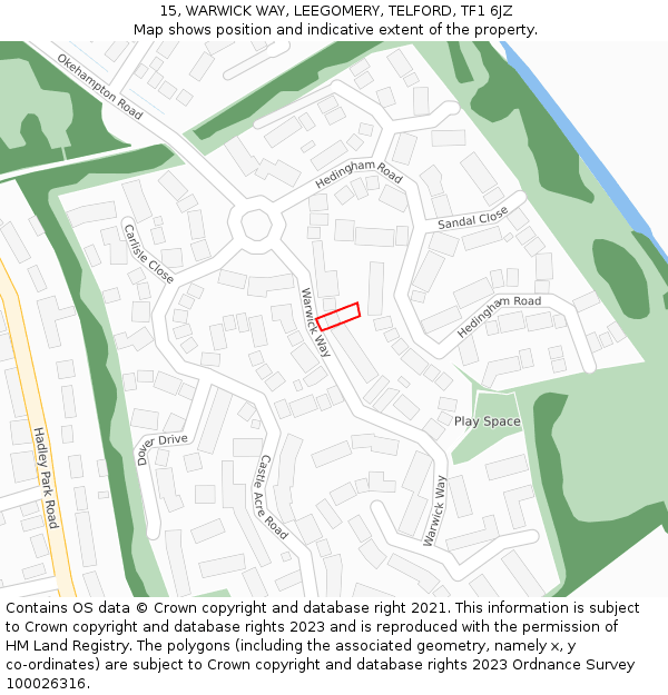 15, WARWICK WAY, LEEGOMERY, TELFORD, TF1 6JZ: Location map and indicative extent of plot