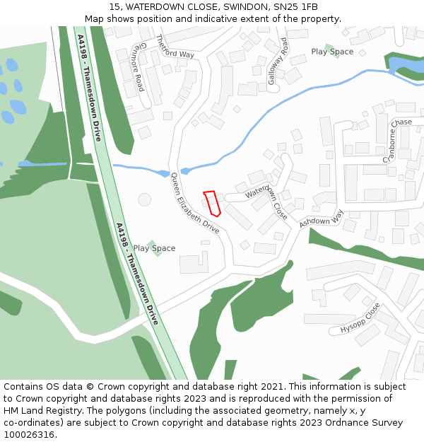 15, WATERDOWN CLOSE, SWINDON, SN25 1FB: Location map and indicative extent of plot