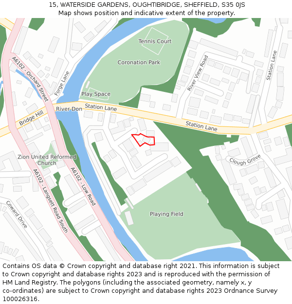 15, WATERSIDE GARDENS, OUGHTIBRIDGE, SHEFFIELD, S35 0JS: Location map and indicative extent of plot