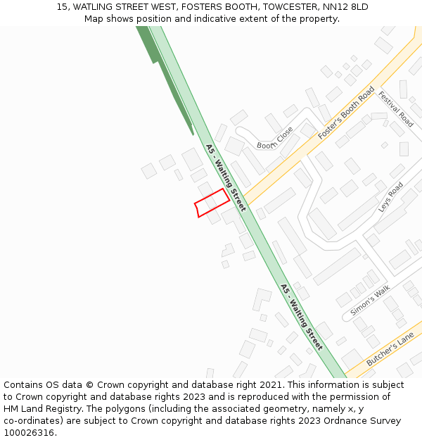 15, WATLING STREET WEST, FOSTERS BOOTH, TOWCESTER, NN12 8LD: Location map and indicative extent of plot