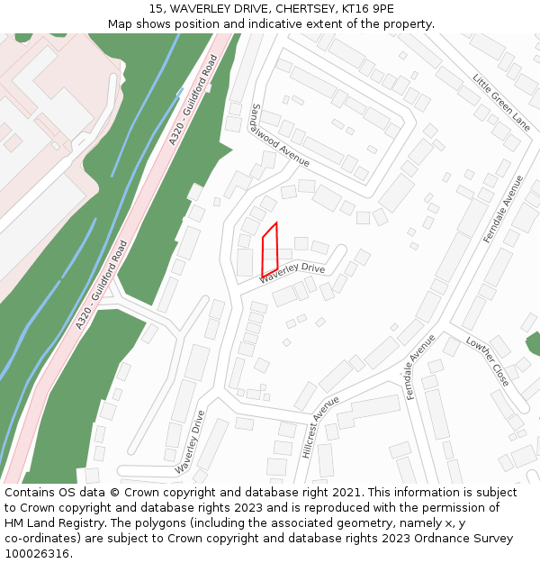 15, WAVERLEY DRIVE, CHERTSEY, KT16 9PE: Location map and indicative extent of plot