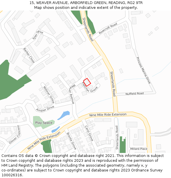 15, WEAVER AVENUE, ARBORFIELD GREEN, READING, RG2 9TR: Location map and indicative extent of plot