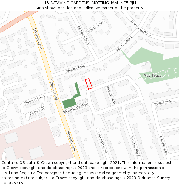 15, WEAVING GARDENS, NOTTINGHAM, NG5 3JH: Location map and indicative extent of plot