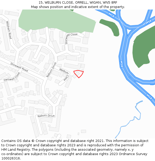 15, WELBURN CLOSE, ORRELL, WIGAN, WN5 8RF: Location map and indicative extent of plot