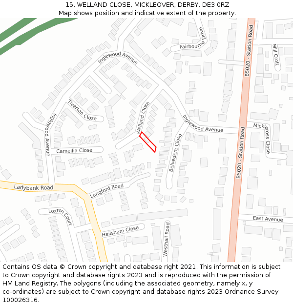 15, WELLAND CLOSE, MICKLEOVER, DERBY, DE3 0RZ: Location map and indicative extent of plot
