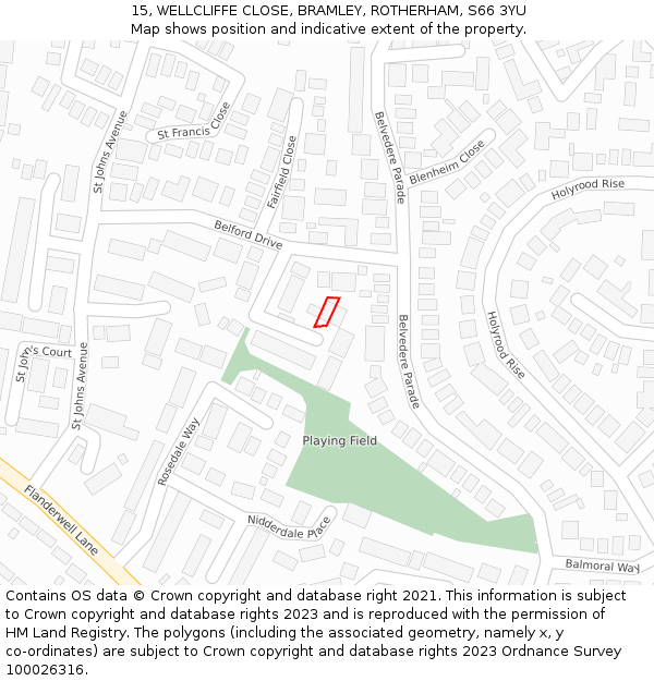 15, WELLCLIFFE CLOSE, BRAMLEY, ROTHERHAM, S66 3YU: Location map and indicative extent of plot