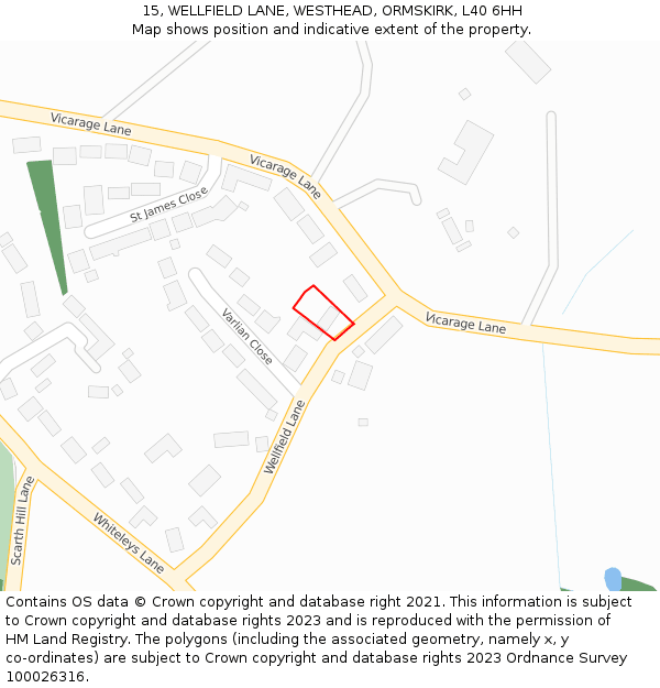 15, WELLFIELD LANE, WESTHEAD, ORMSKIRK, L40 6HH: Location map and indicative extent of plot