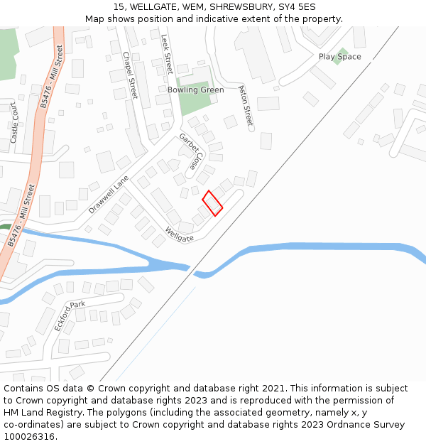15, WELLGATE, WEM, SHREWSBURY, SY4 5ES: Location map and indicative extent of plot