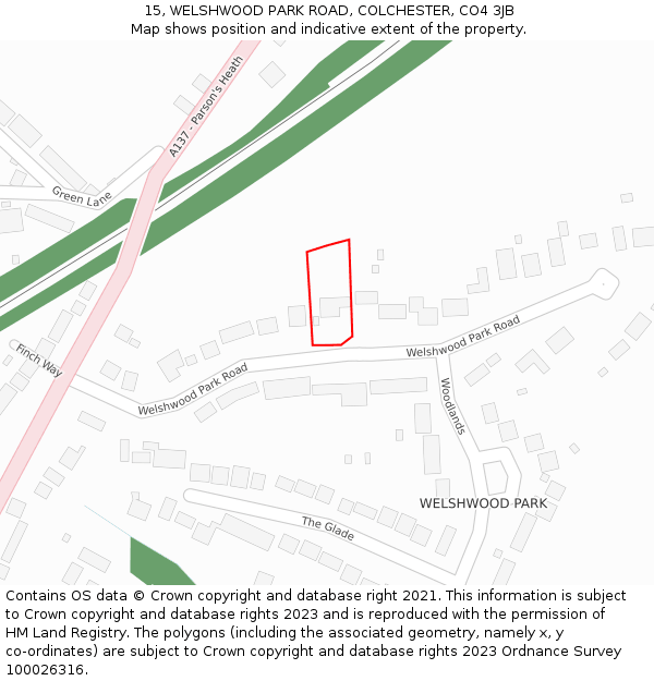 15, WELSHWOOD PARK ROAD, COLCHESTER, CO4 3JB: Location map and indicative extent of plot