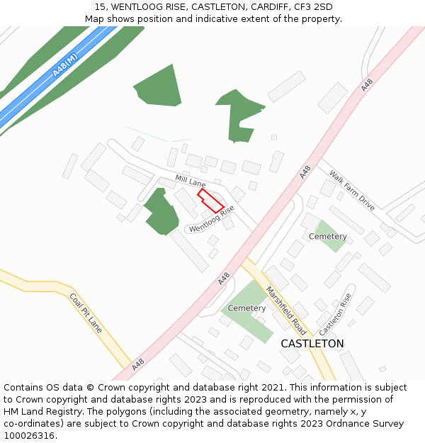15, WENTLOOG RISE, CASTLETON, CARDIFF, CF3 2SD: Location map and indicative extent of plot
