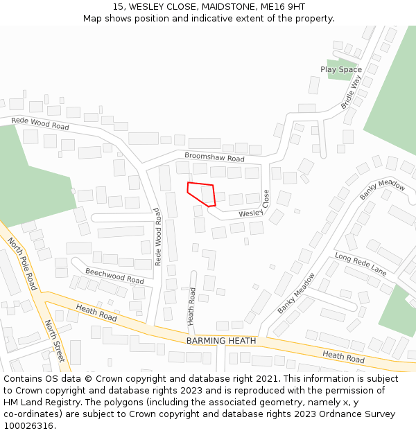 15, WESLEY CLOSE, MAIDSTONE, ME16 9HT: Location map and indicative extent of plot