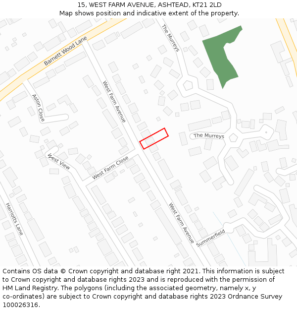 15, WEST FARM AVENUE, ASHTEAD, KT21 2LD: Location map and indicative extent of plot