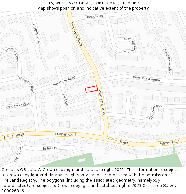 15, WEST PARK DRIVE, PORTHCAWL, CF36 3RB: Location map and indicative extent of plot