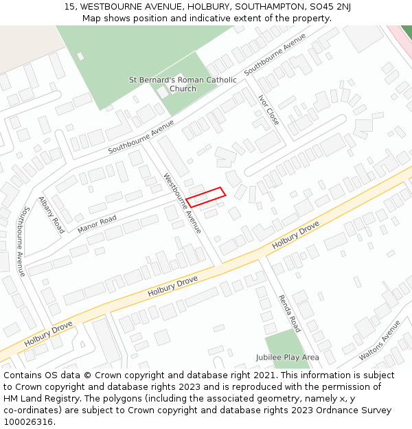 15, WESTBOURNE AVENUE, HOLBURY, SOUTHAMPTON, SO45 2NJ: Location map and indicative extent of plot