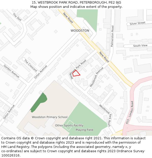 15, WESTBROOK PARK ROAD, PETERBOROUGH, PE2 9JG: Location map and indicative extent of plot