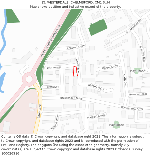 15, WESTERDALE, CHELMSFORD, CM1 6UN: Location map and indicative extent of plot
