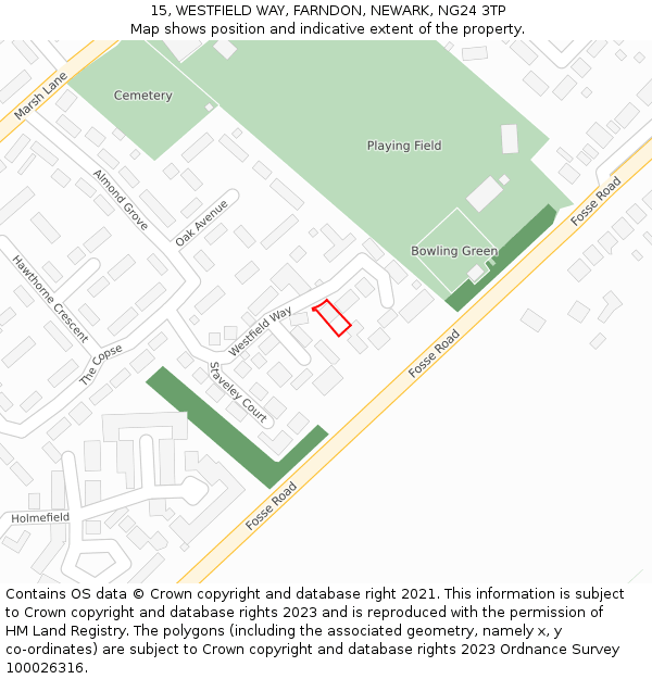 15, WESTFIELD WAY, FARNDON, NEWARK, NG24 3TP: Location map and indicative extent of plot