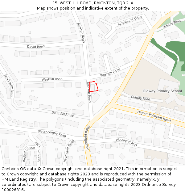 15, WESTHILL ROAD, PAIGNTON, TQ3 2LX: Location map and indicative extent of plot