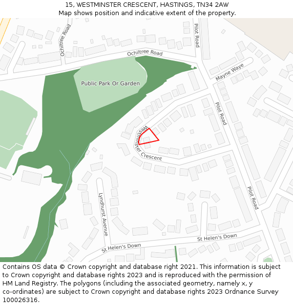 15, WESTMINSTER CRESCENT, HASTINGS, TN34 2AW: Location map and indicative extent of plot