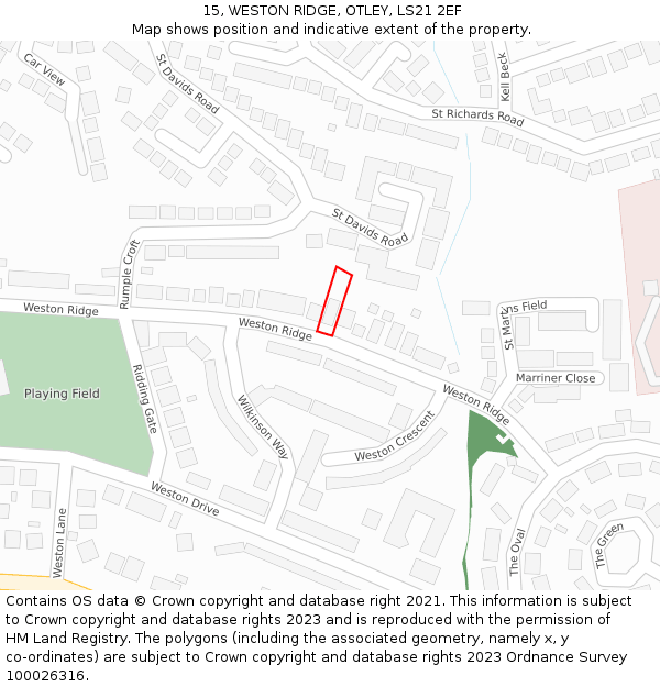 15, WESTON RIDGE, OTLEY, LS21 2EF: Location map and indicative extent of plot