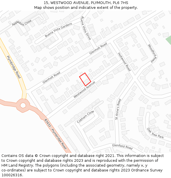 15, WESTWOOD AVENUE, PLYMOUTH, PL6 7HS: Location map and indicative extent of plot