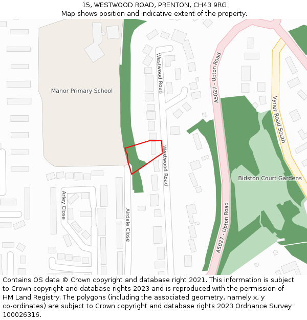 15, WESTWOOD ROAD, PRENTON, CH43 9RG: Location map and indicative extent of plot