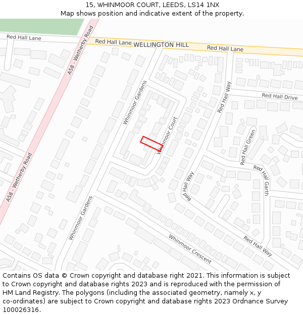 15, WHINMOOR COURT, LEEDS, LS14 1NX: Location map and indicative extent of plot
