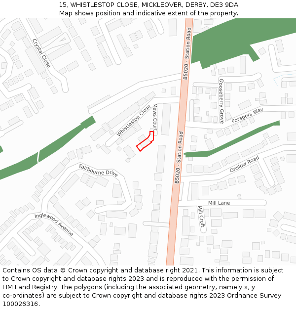 15, WHISTLESTOP CLOSE, MICKLEOVER, DERBY, DE3 9DA: Location map and indicative extent of plot