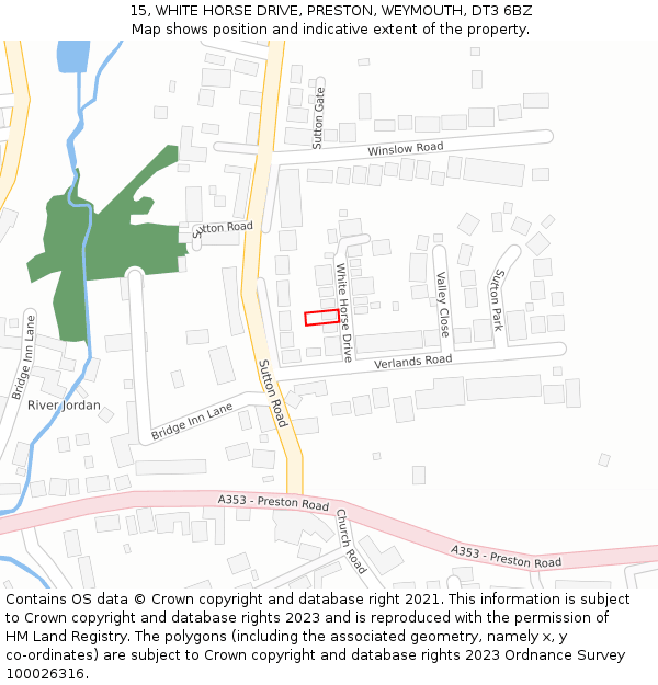 15, WHITE HORSE DRIVE, PRESTON, WEYMOUTH, DT3 6BZ: Location map and indicative extent of plot