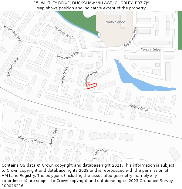 15, WHITLEY DRIVE, BUCKSHAW VILLAGE, CHORLEY, PR7 7JY: Location map and indicative extent of plot
