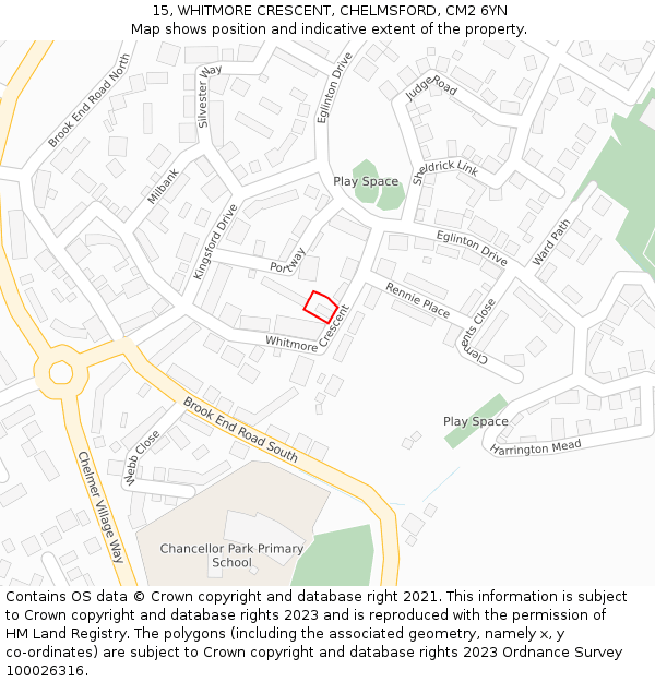 15, WHITMORE CRESCENT, CHELMSFORD, CM2 6YN: Location map and indicative extent of plot