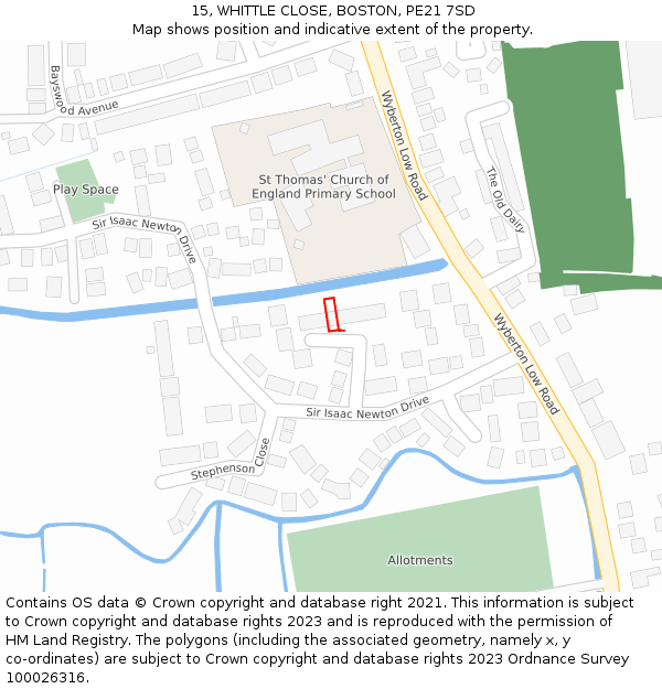 15, WHITTLE CLOSE, BOSTON, PE21 7SD: Location map and indicative extent of plot