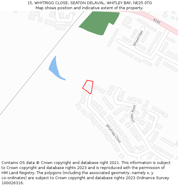 15, WHYTRIGG CLOSE, SEATON DELAVAL, WHITLEY BAY, NE25 0TG: Location map and indicative extent of plot