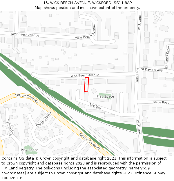 15, WICK BEECH AVENUE, WICKFORD, SS11 8AP: Location map and indicative extent of plot