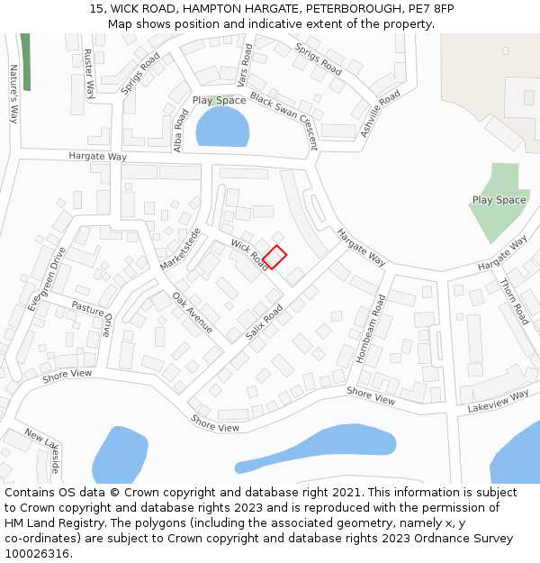 15, WICK ROAD, HAMPTON HARGATE, PETERBOROUGH, PE7 8FP: Location map and indicative extent of plot